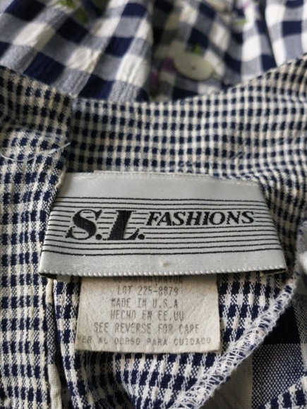 VTG SL Fashions Womens Maxi Dress Sz 6 Petite Blue Plaid Floral Cottage Prairie - Picture 5 of 7